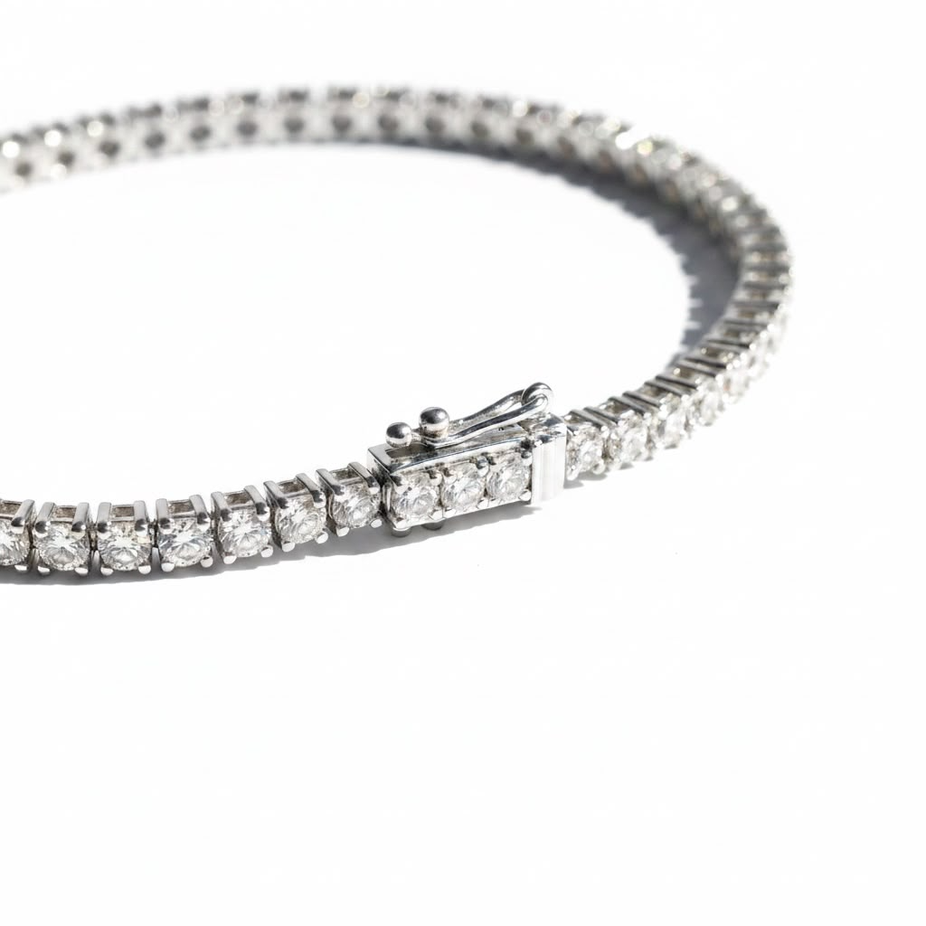14 karaats witgouden tennisarmband met 88 briljant geslepen diamanten van totaal 2,03 caraat.