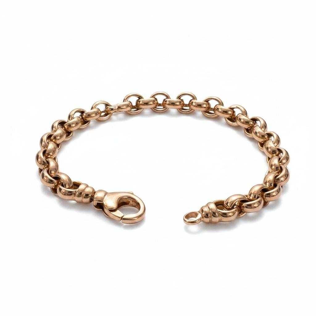 14 karaats ros&eacute;gouden jasseron armband met een lengte van 20 cm.