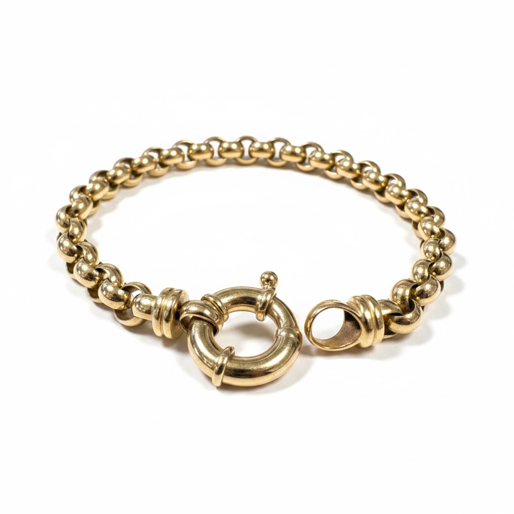 14 karaats geelgouden jasseron armband met een lengte van 21 cm.