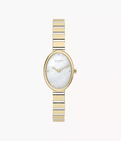 Skagen dames pols horloge model skw3183 staal met stalen band bicolor uit de Anita Oval Collectie. 3 ATM waterbestendig.