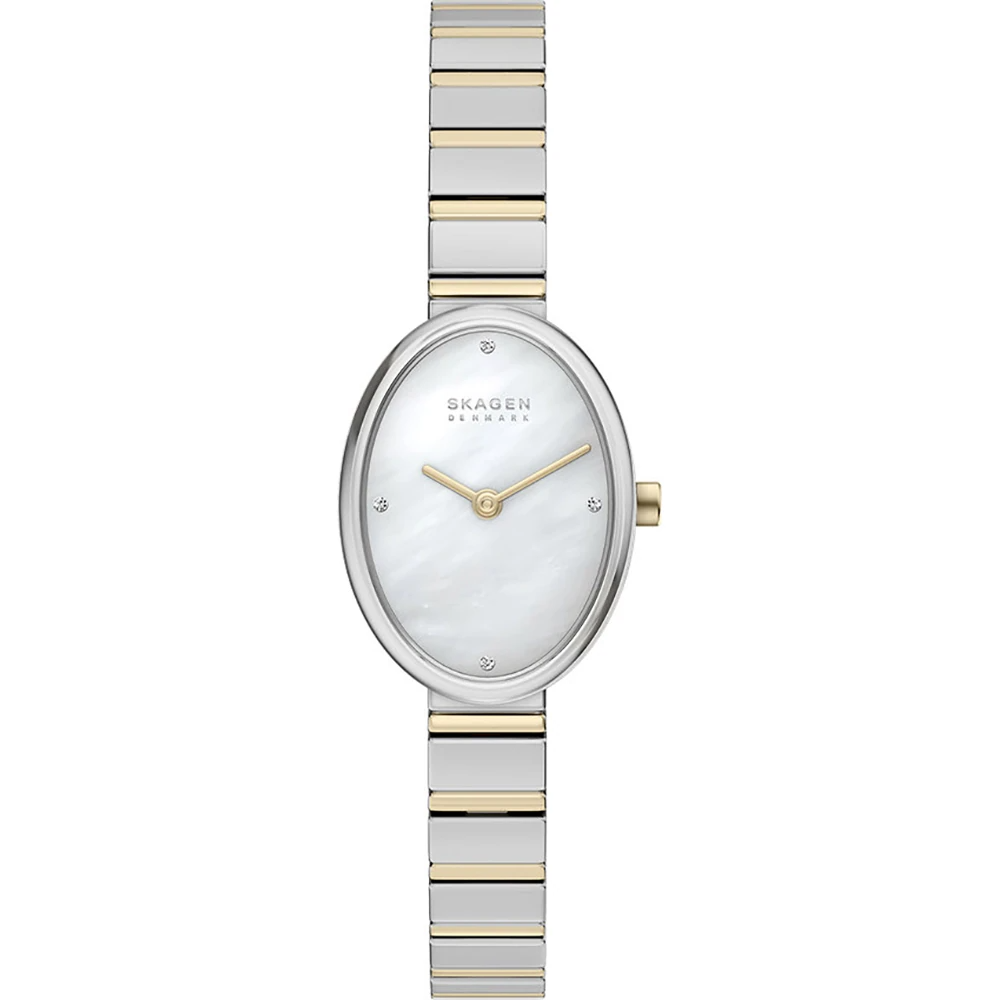 Skagen dames pols horloge model SKW3198 staal met stalen band bicolor uit de Anita Oval Collectie. 3 ATM waterbestendig.