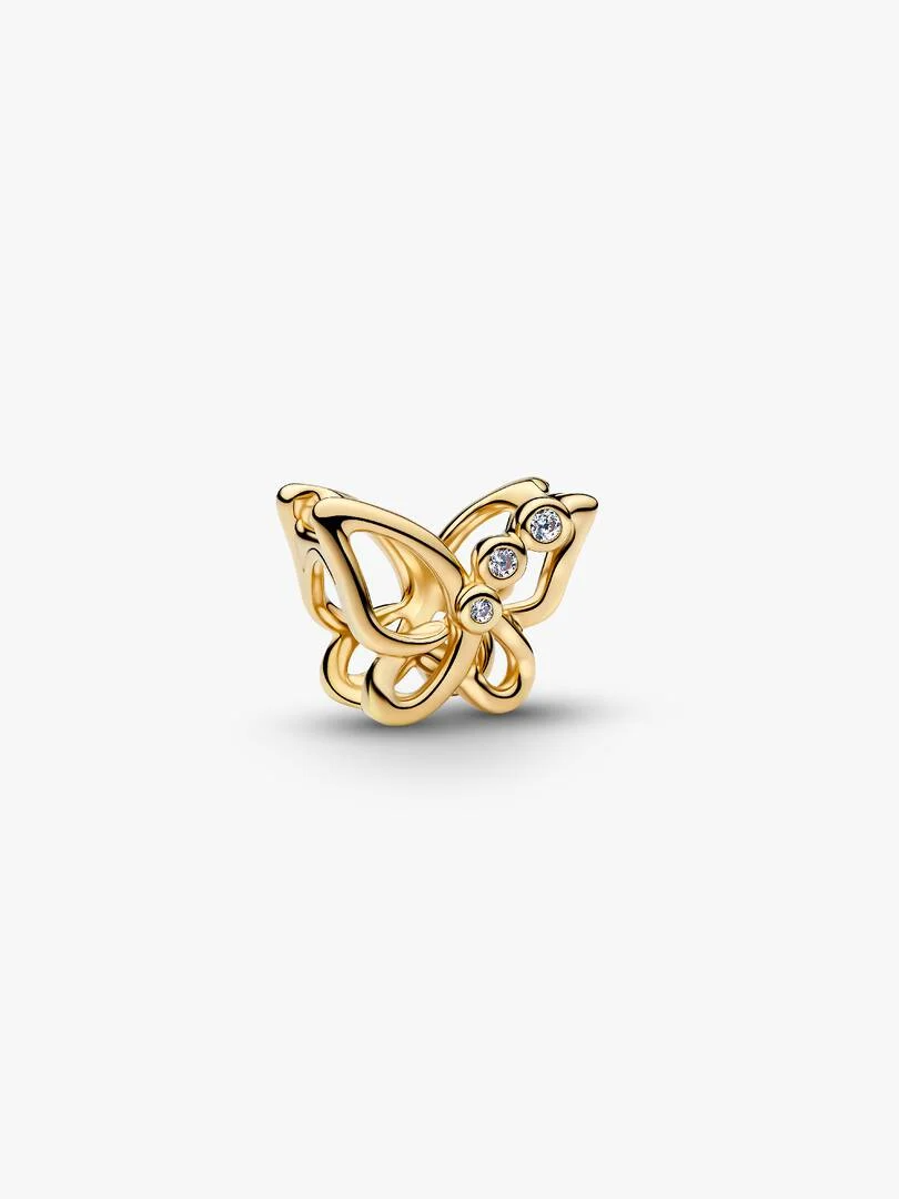 Geef je collectie gouden vleugels met onze opengewerkte bedel. Hij is verguld en bezet met sprankelende stenen. Draag hem als herinnering dat de natuur altijd verandert - net als jij.