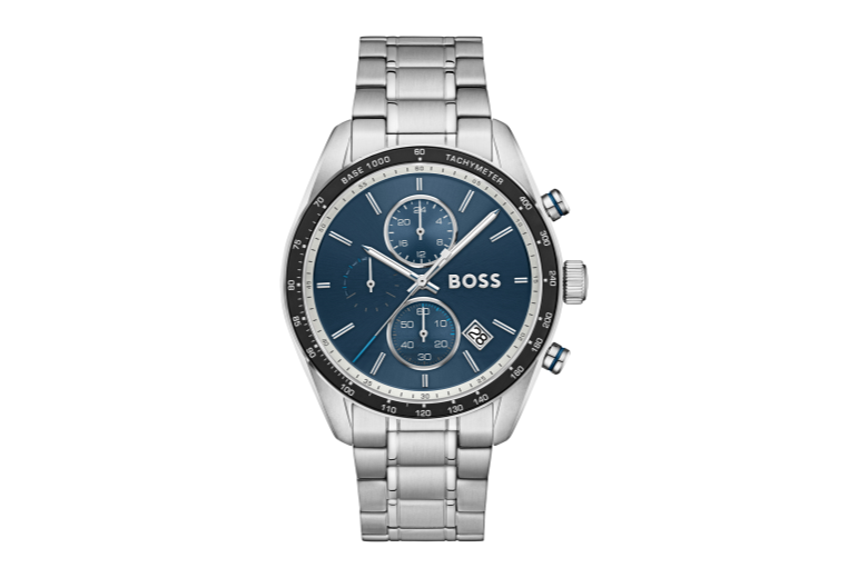 chrono-stalen armband- stalen kast-blauw wijzerplaat- datum-44.5mm-5atm