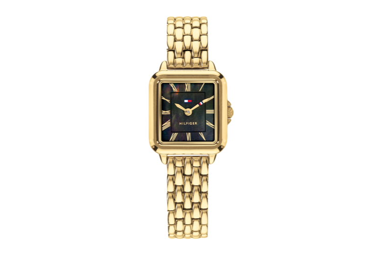 geel goud stalen armband- geel goud stalen kast-zwart wijzerplaat-24x22.5mm-3atm