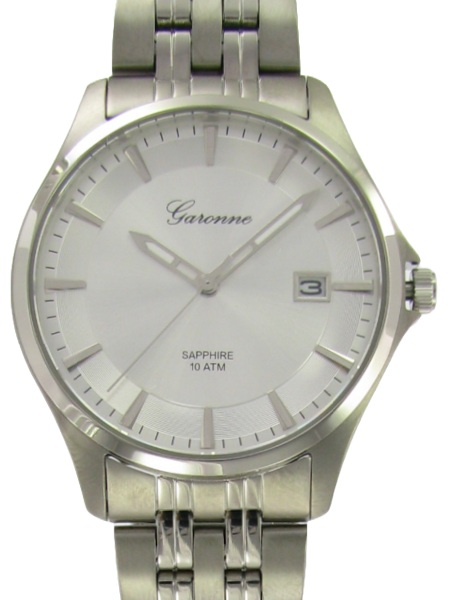 Dit is een horloge van het merk Garonne gemaakt voor heren.
De specificaties zijn als volgt:
Kastmaat: 39 mm
Kastdikte: 8,15
Bandbreedte: 20
Waterdichtheid: 10 ATM / 100 Meter / 330 Feet
Dit horloge heeft de volgende functies/eigenschappen:
Datumaanduiding
