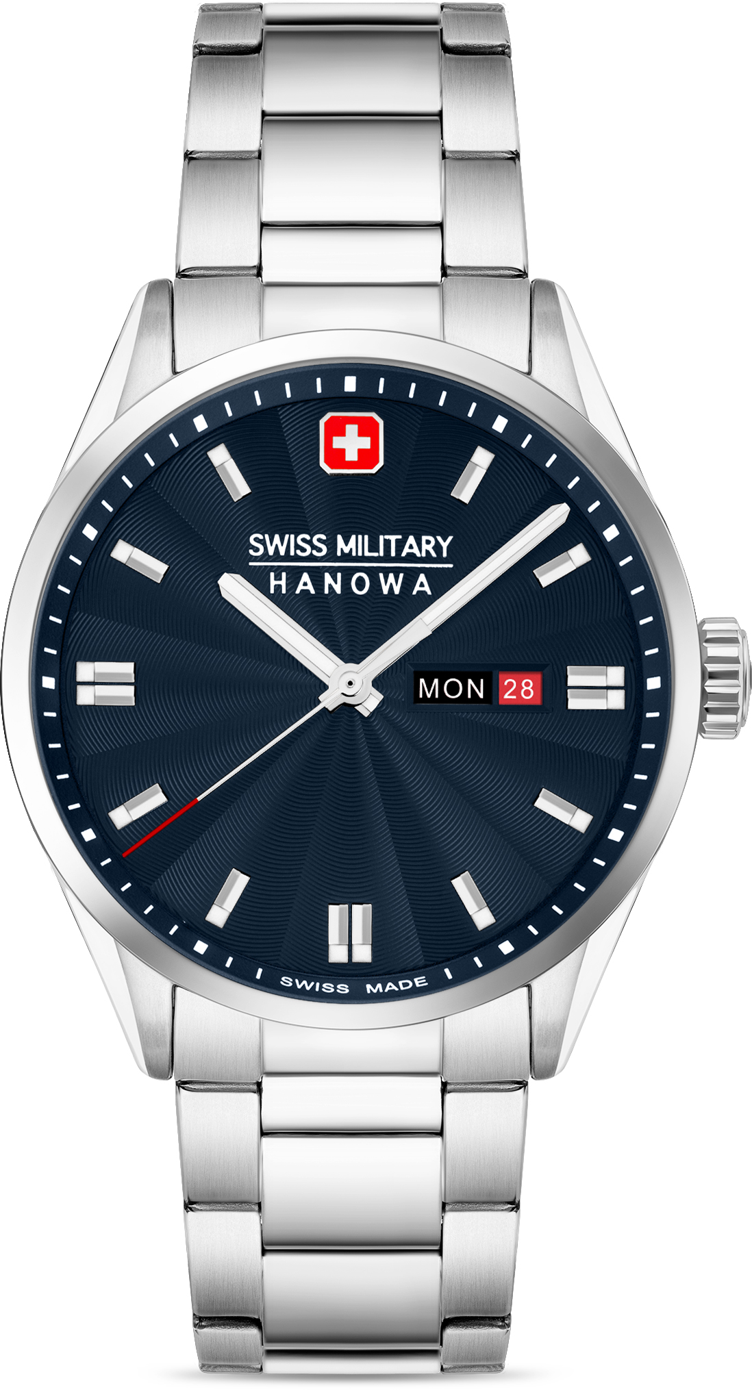 Dit is een horloge van het merk Swiss Military Hanowa gemaakt voor heren.
De specificaties zijn als volgt:
Kastmaat: 43 mm
Waterdichtheid: 10 ATM / 100 Meter / 330 Feet
Dit horloge heeft de volgende functies/eigenschappen:
Datumaanduiding