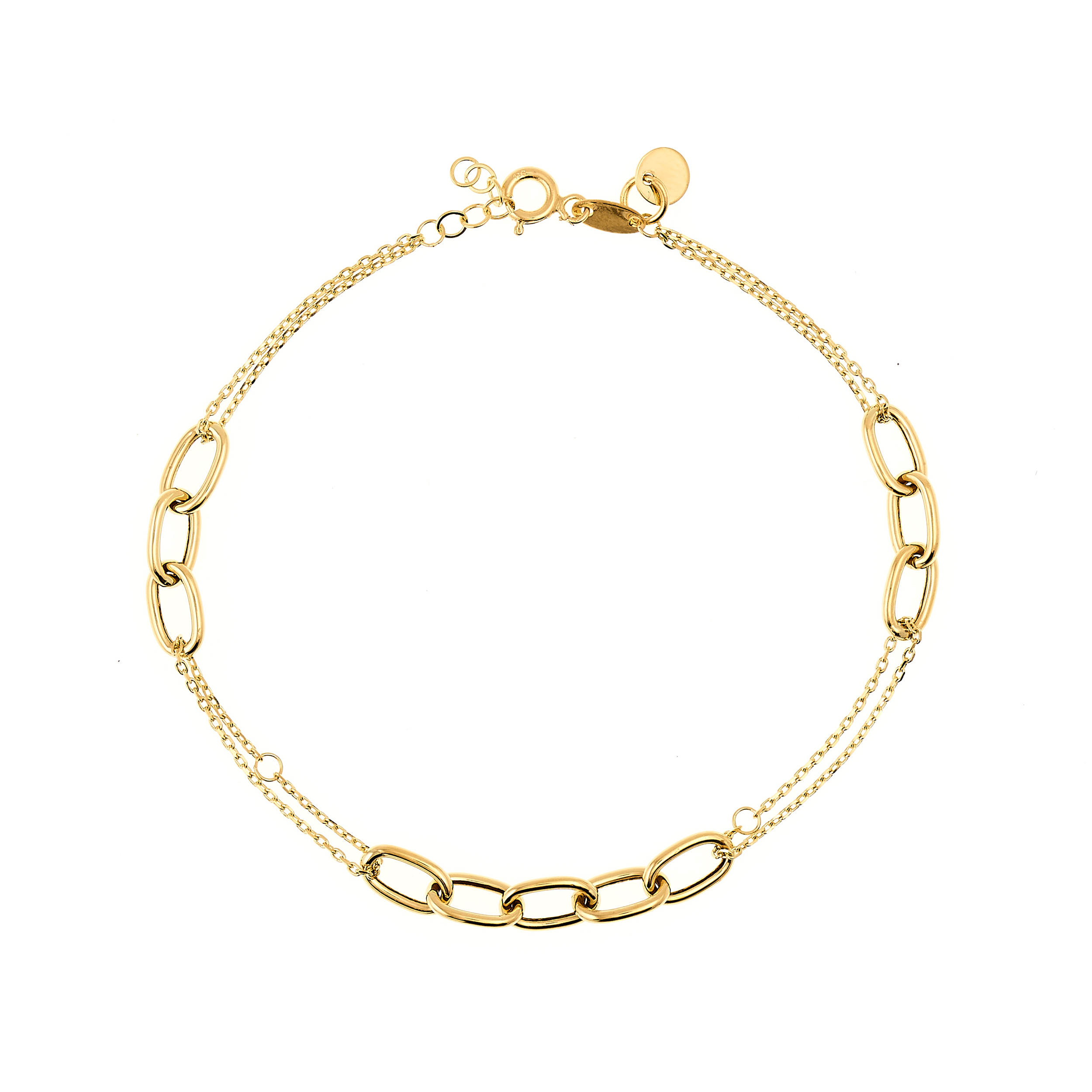 De Swing Gouden Armband, is een verfijnd sieraad gemaakt van goud en heeft een gouden kleur. Deze armband heeft geen glans en een lengte van 185 mm, perfect voor alledaags gebruik. Draag het met een elegante outfit voor een geraffineerde uitstraling. Een must-have voor elke juwelenliefhebber!