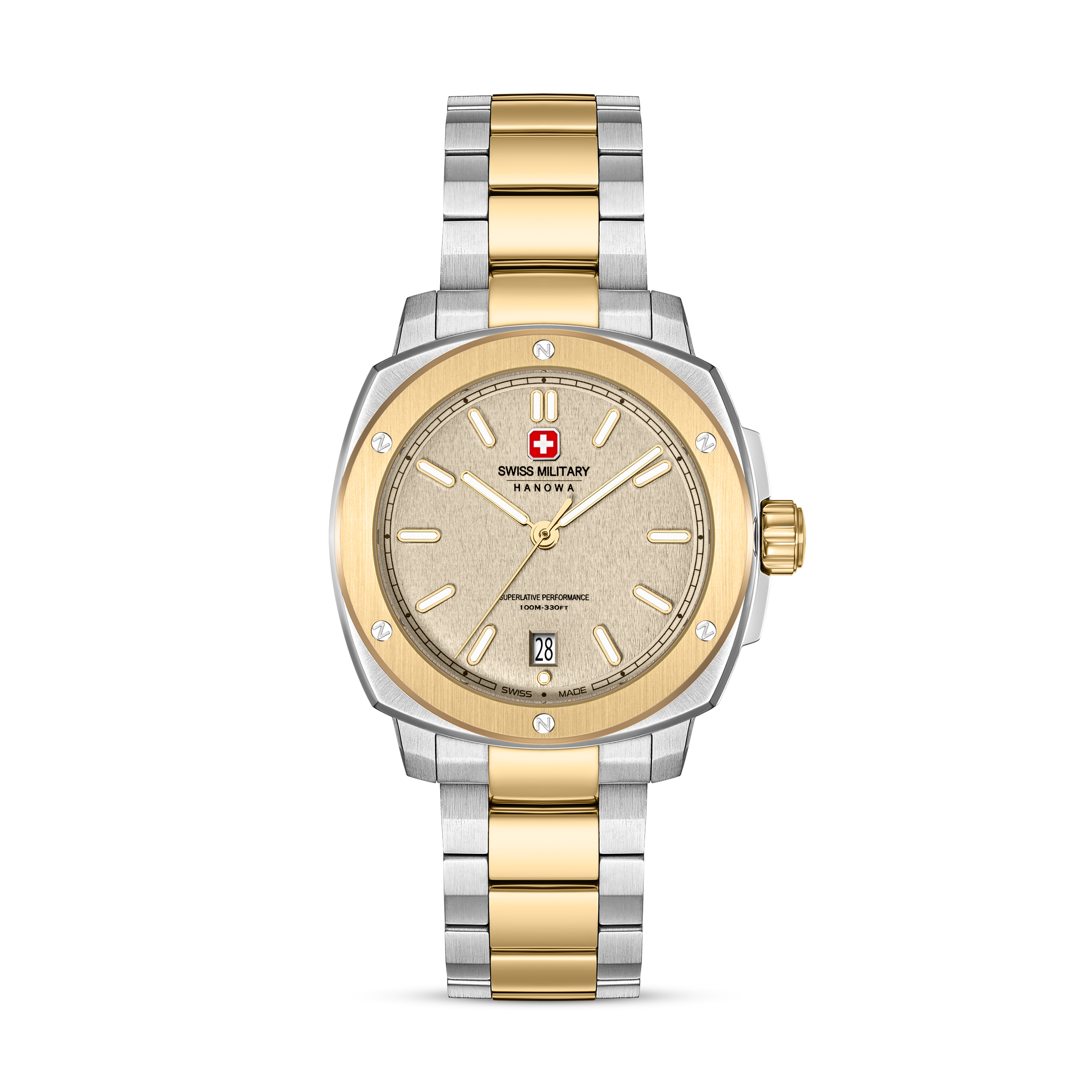 Dit is een horloge van het merk Swiss Military Hanowa gemaakt voor heren.
De specificaties zijn als volgt:
Kastmaat: 40 mm
Waterdichtheid: 10 ATM / 100 Meter / 330 Feet
Dit horloge heeft de volgende functies/eigenschappen:
Datumaanduiding