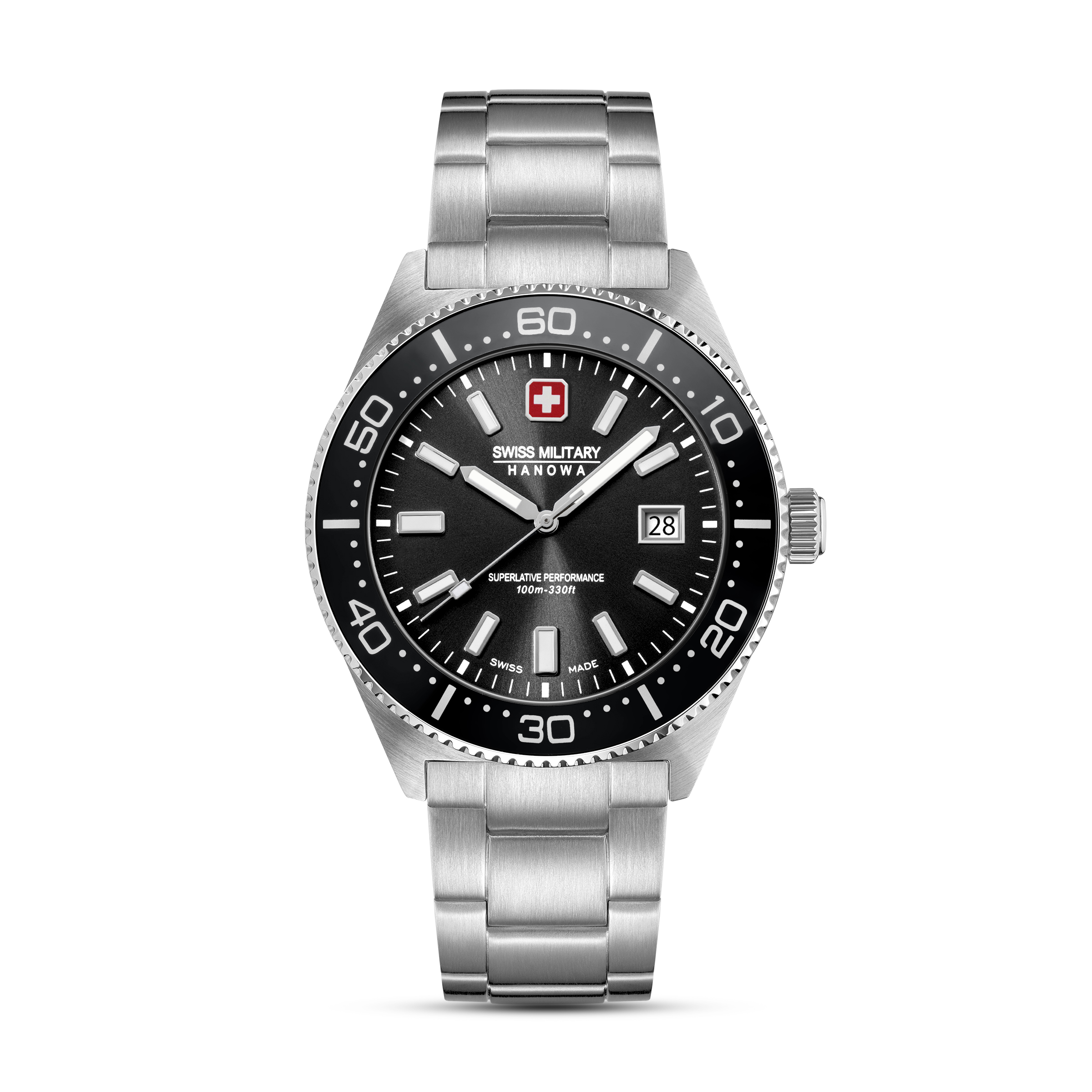 Dit is een horloge van het merk Swiss Military Hanowa gemaakt voor heren.
De specificaties zijn als volgt:
Kastmaat: 43 mm
Waterdichtheid: 10 ATM / 100 Meter / 330 Feet
Dit horloge heeft de volgende functies/eigenschappen:
Datumaanduiding