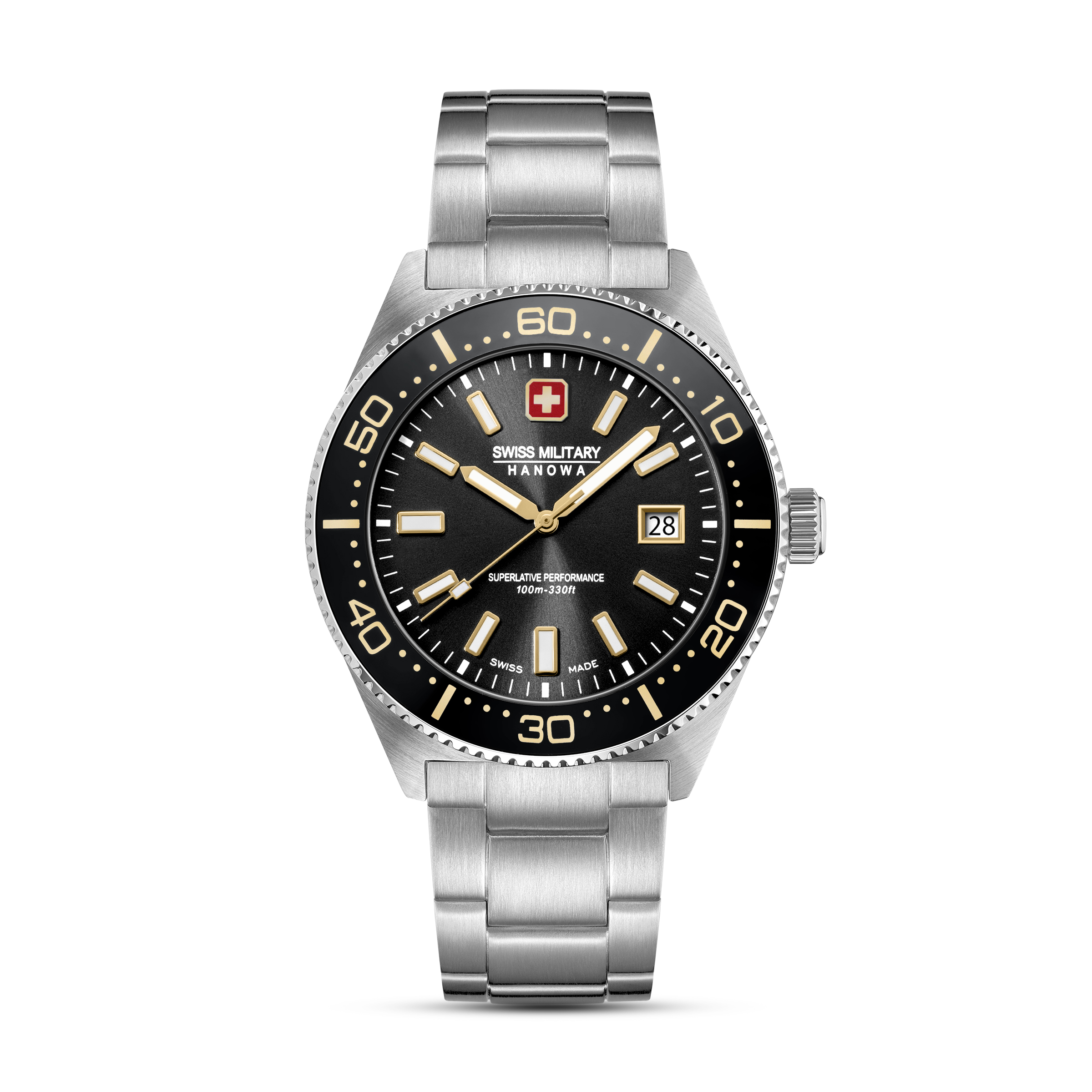 Dit is een horloge van het merk Swiss Military Hanowa gemaakt voor heren.
De specificaties zijn als volgt:
Kastmaat: 43 mm
Waterdichtheid: 10 ATM / 100 Meter / 330 Feet
Dit horloge heeft de volgende functies/eigenschappen:
Datumaanduiding