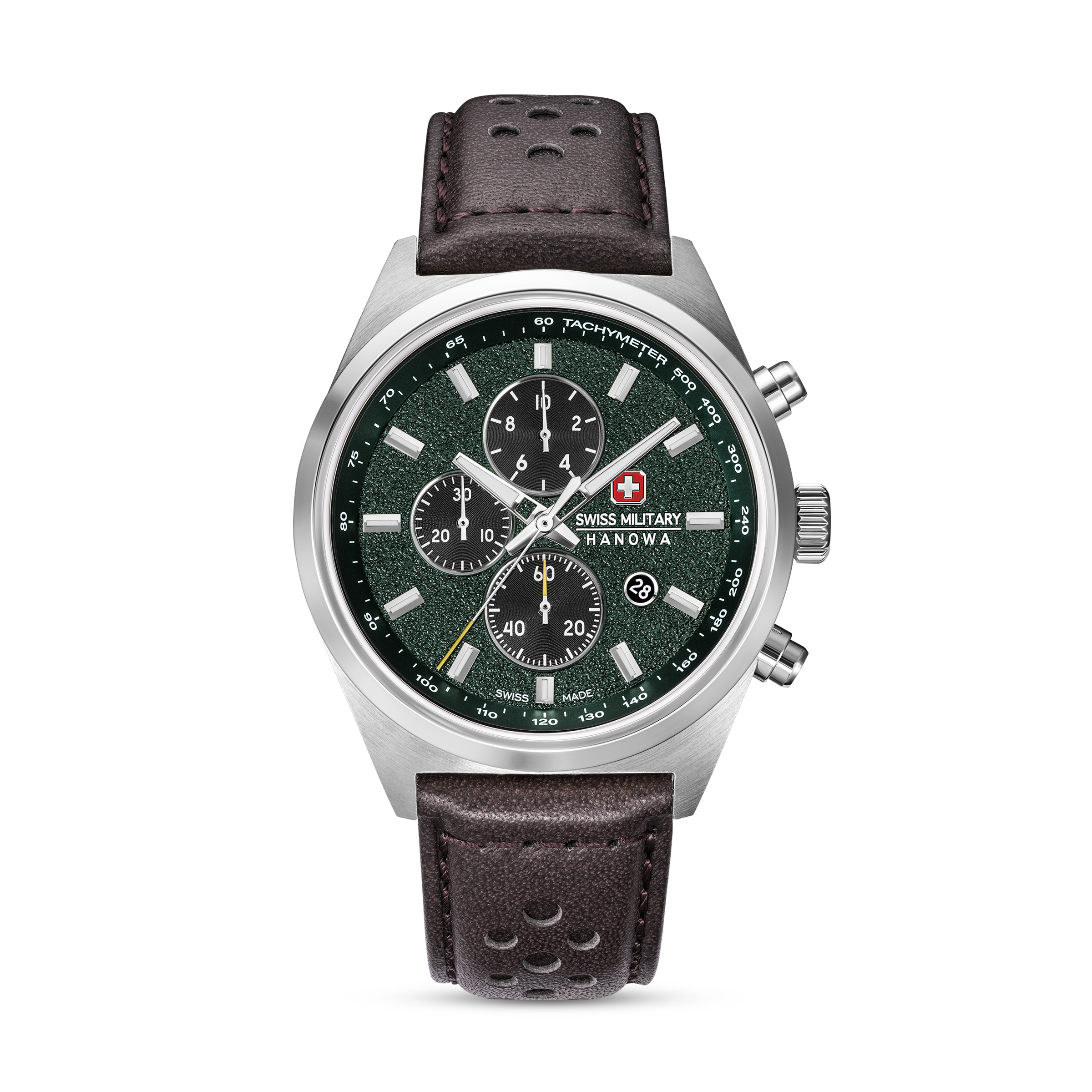 Dit is een horloge van het merk Swiss Military Hanowa gemaakt voor heren.
De specificaties zijn als volgt:
Kastmaat: 43 mm
Waterdichtheid: 10 ATM / 100 Meter / 330 Feet
Dit horloge heeft de volgende functies/eigenschappen:
Chronograaf