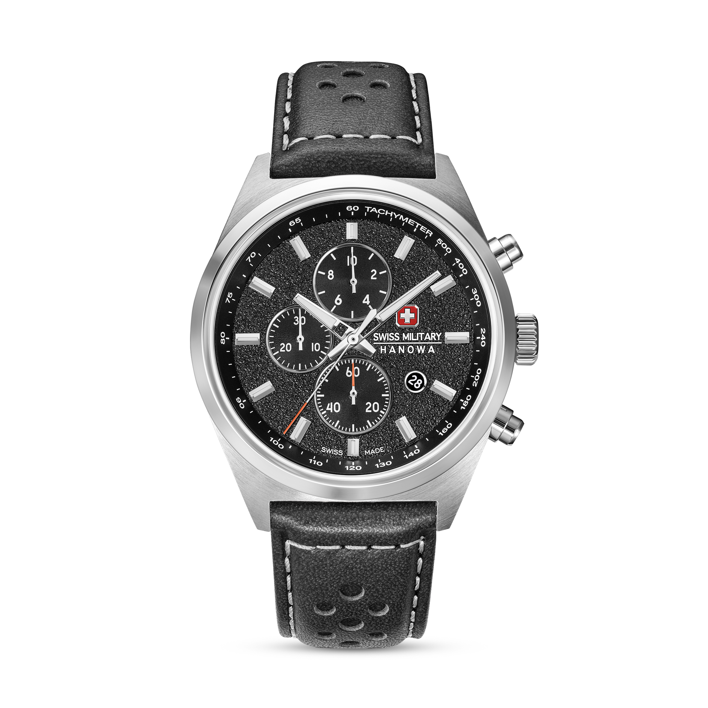 Dit is een horloge van het merk Swiss Military Hanowa gemaakt voor heren.
De specificaties zijn als volgt:
Kastmaat: 43 mm
Waterdichtheid: 10 ATM / 100 Meter / 330 Feet
Dit horloge heeft de volgende functies/eigenschappen:
Chronograaf