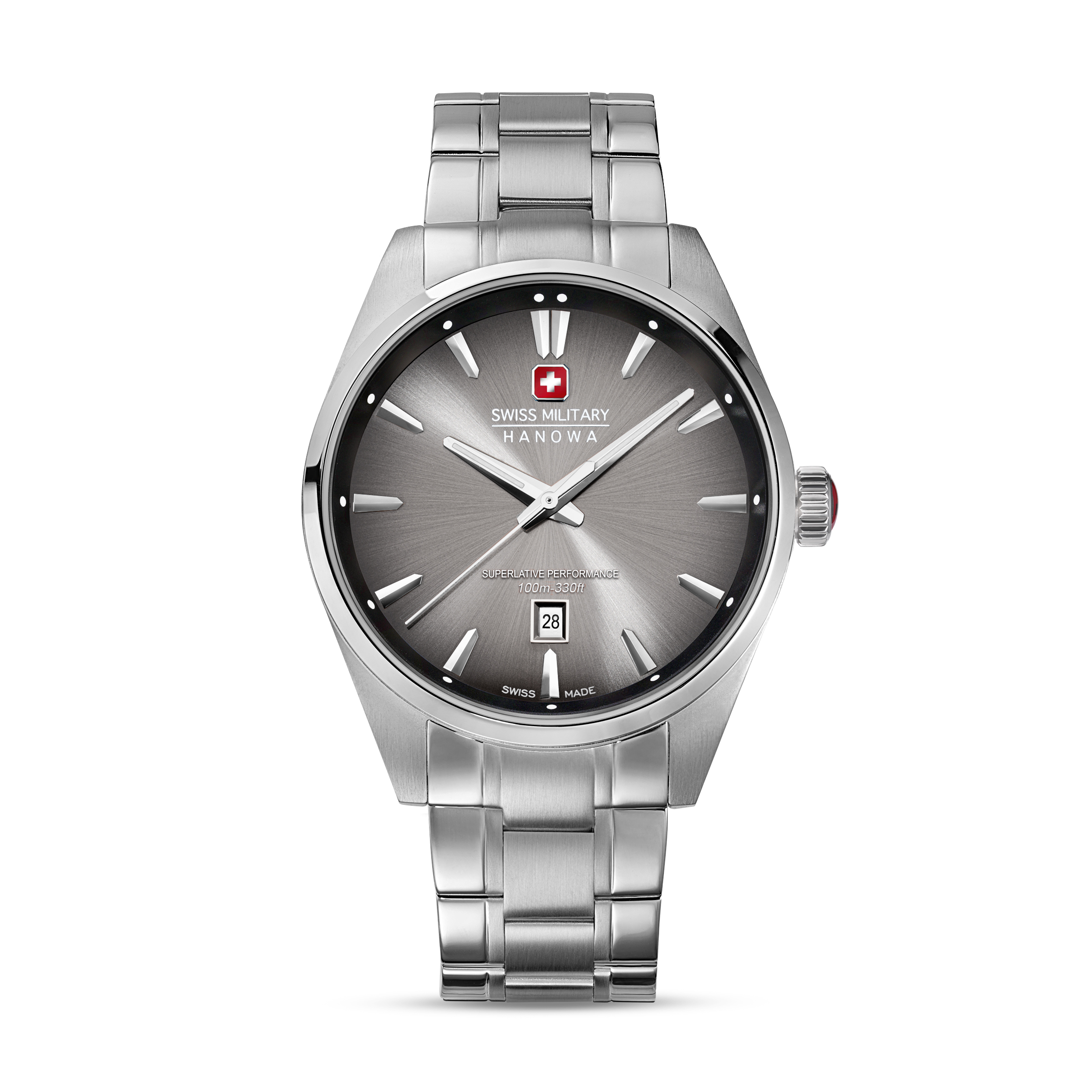 Dit stijlvolle Swiss Military Hanowa herenhorloge combineert een zilverkleurige edelstalen kast en band met een grijze wijzerplaat en datumfunctie, voor een verfijnde en tegelijk sportieve uitstraling. Met een kastmaat van 42 mm en waterdichtheid tot 10 ATM/100 meter is dit model geschikt voor dagelijks gebruik.
