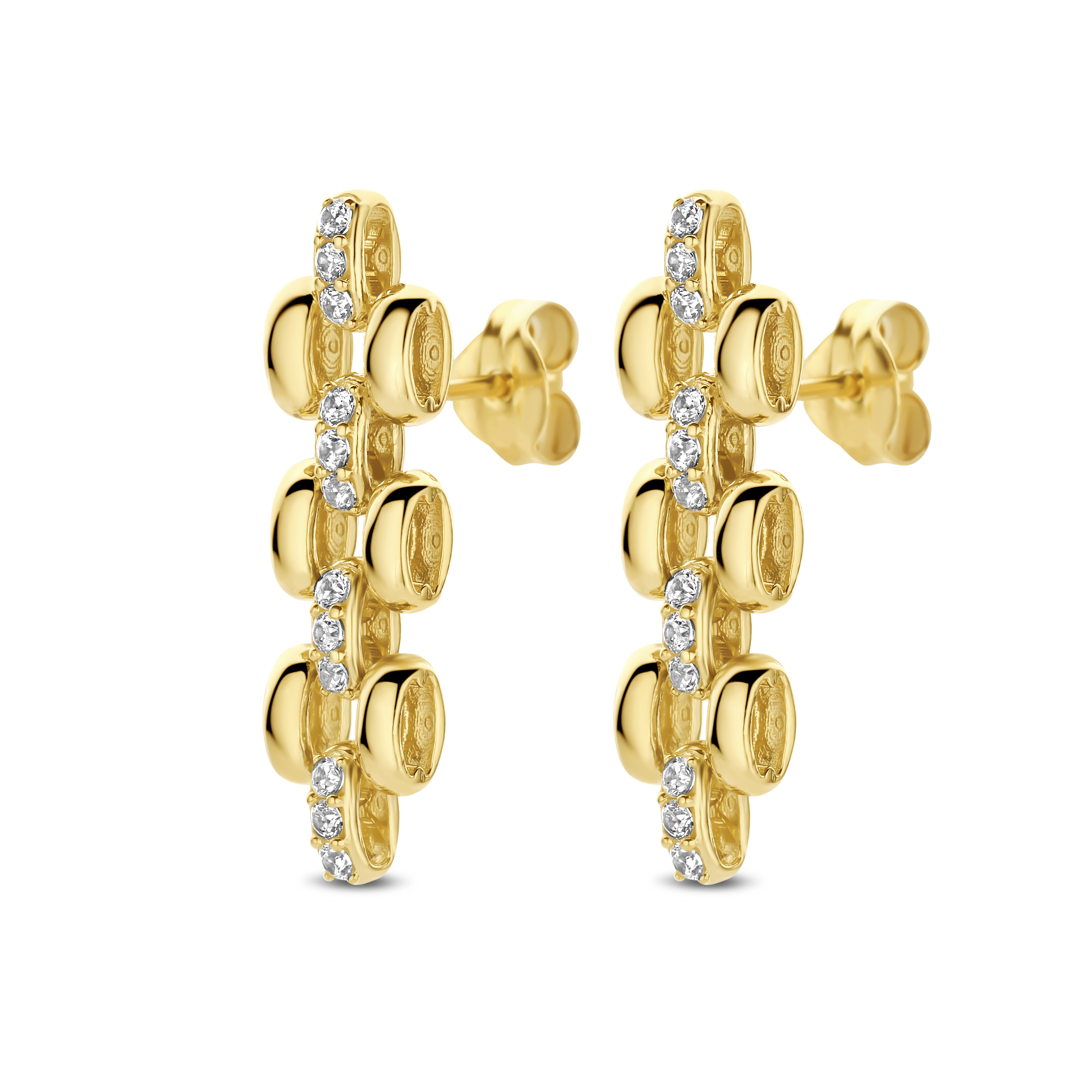 De SWING JEWELS SWBE10441-Y14 creolen zijn gemaakt van goud en hebben zirkonia stenen voor een subtiele glinstering, zonder glansafwerking. Perfect voor elke gelegenheid dankzij hun verfijnde en tijdloze design. Draag ze als elegante aanvulling op zowel casual als formele outfits. Een veelzijdig accessoire dat elke look compleet maakt.