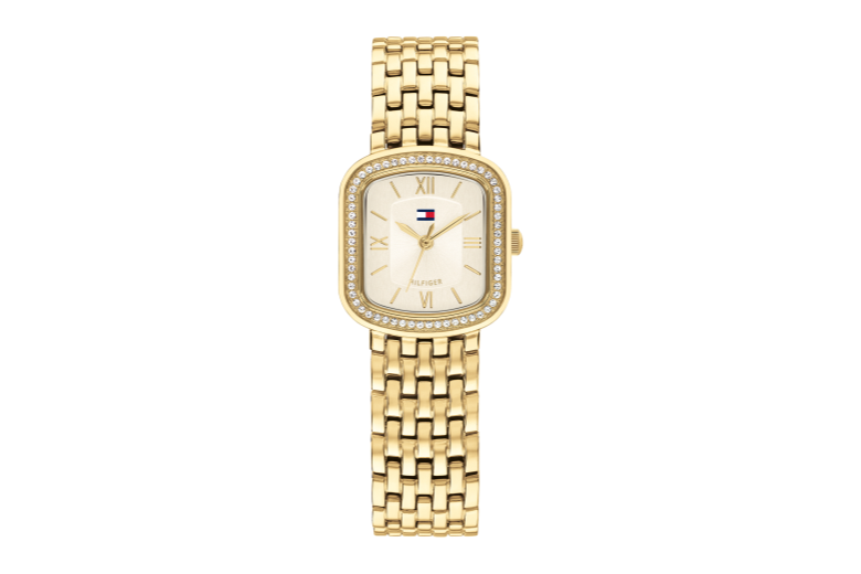 geel goud stalen armband- geel goud stalen kast- champagne wijzerplaat- 22x24.5mm-3atm