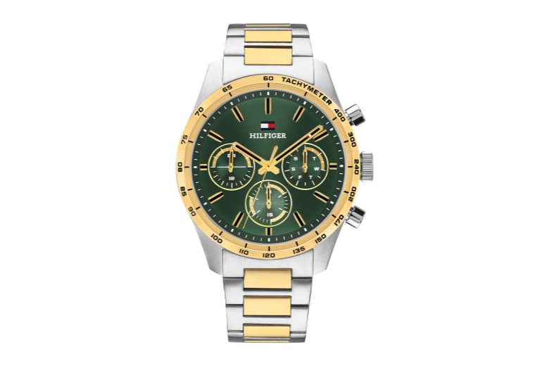 multi-stalen/geel goud stalen armband-stalen kast-groen wijzerplaat-42mm-5atm