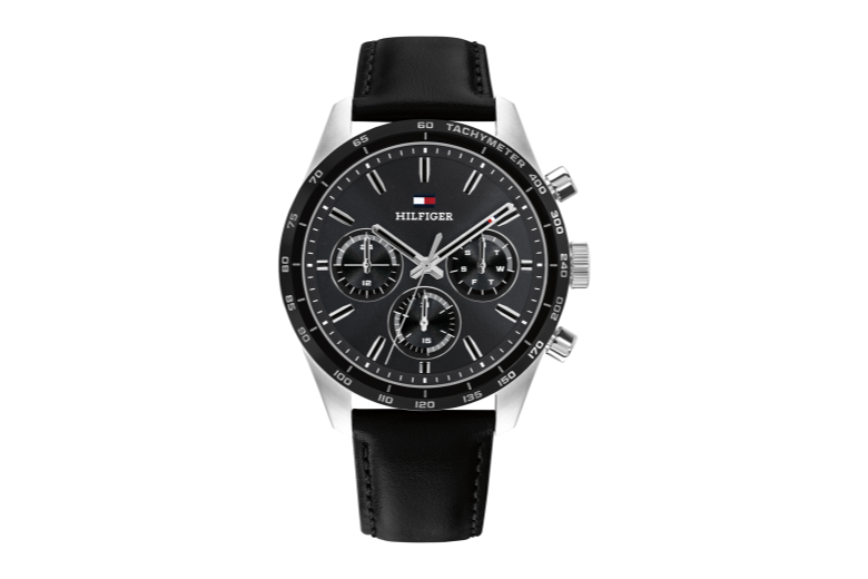 multi-zwart lederen armband- stalen kast-zwart wijzerplaat- 42mm-5atm