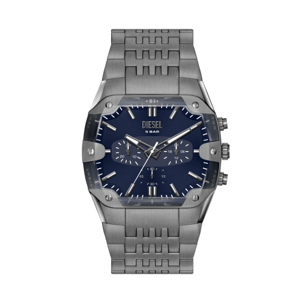 Diesel heren pols horloge staal met stalen band model DZ4717 uit de Spiked Collectie. 5 ATM waterdicht.