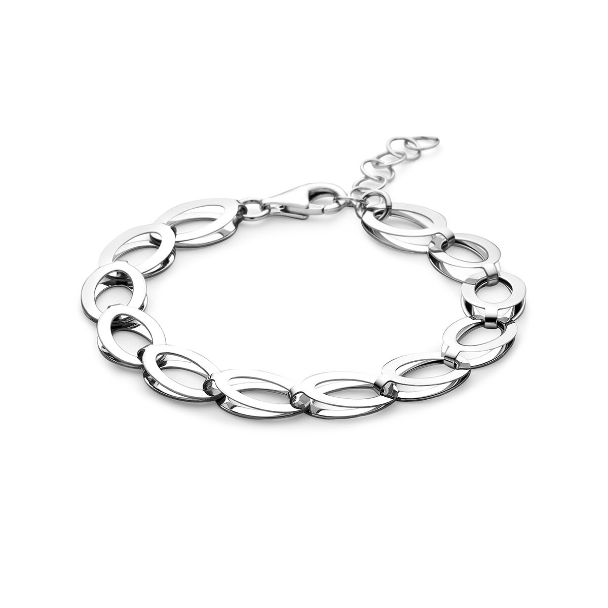 Zilveren armband met ovale schakels. 17+3cm