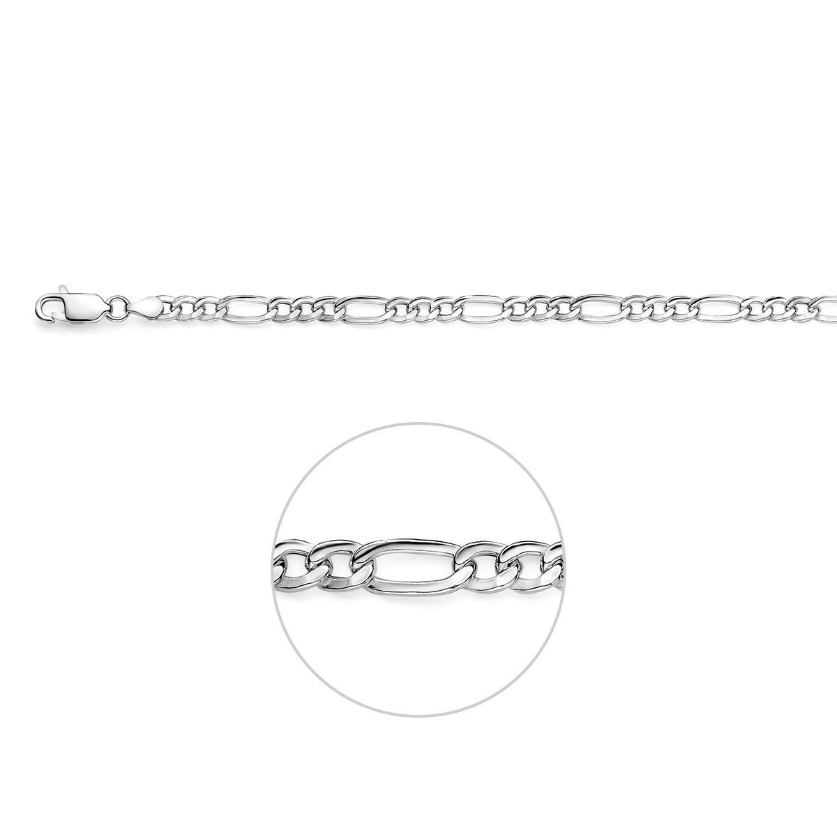 925 Zilveren lengteartikelen met een figaro schakel van 5.1mm. Uitgevoerd met een karabijnsluiting.