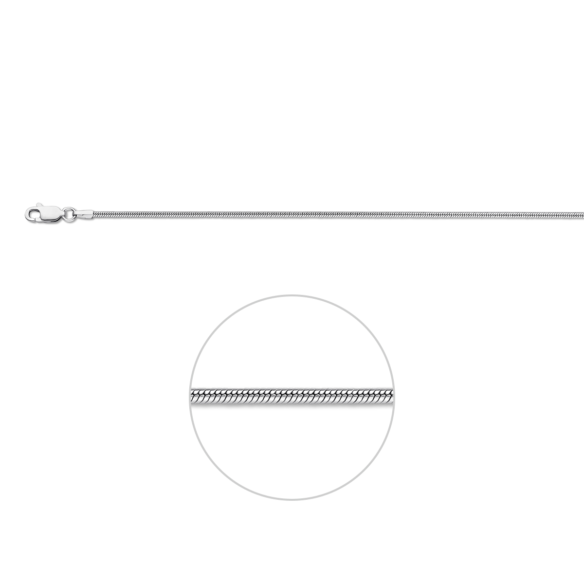 Zilveren slang collier rond 1,6 mm 50cm