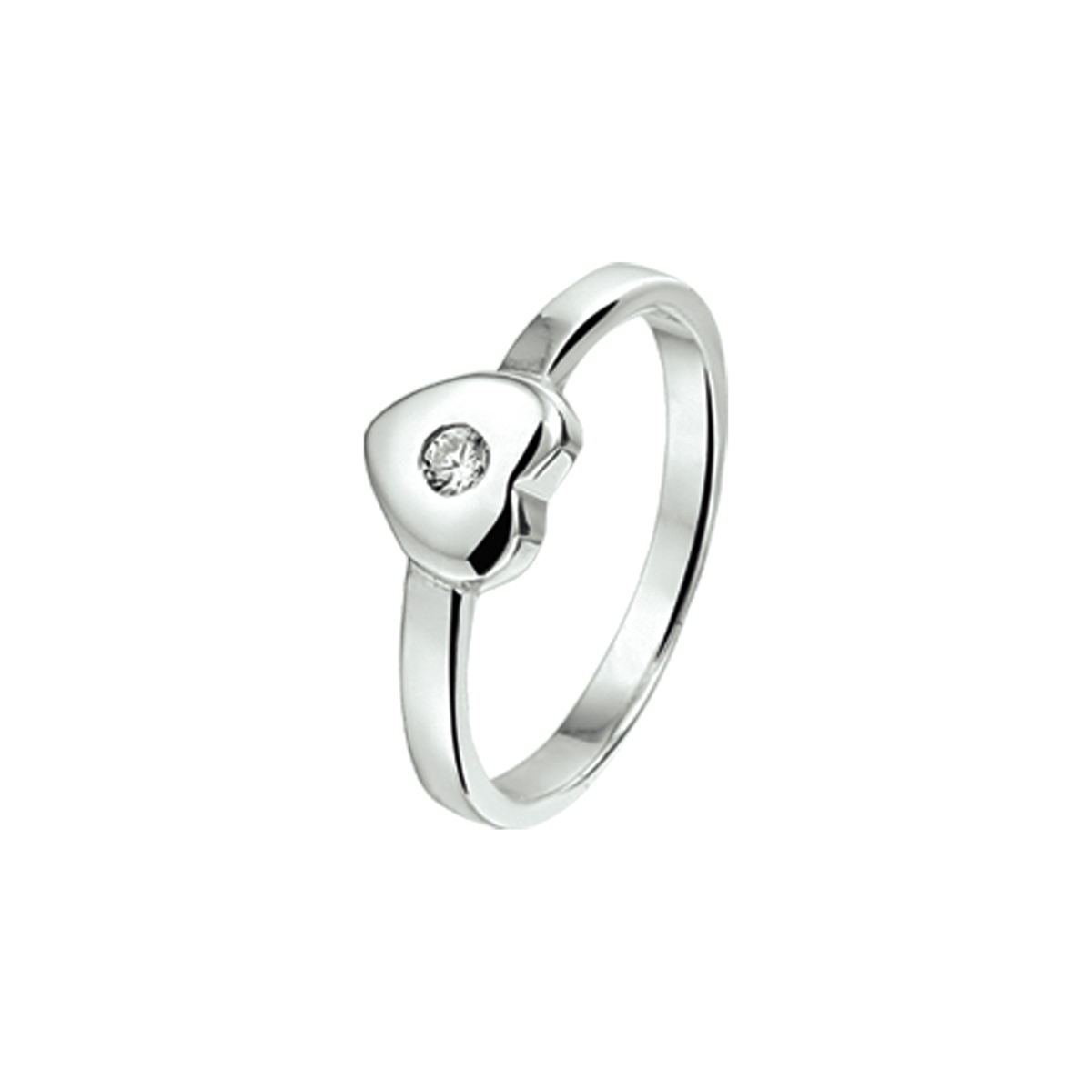 Gerhodineerd zilveren ring met een hart en zirkonia.