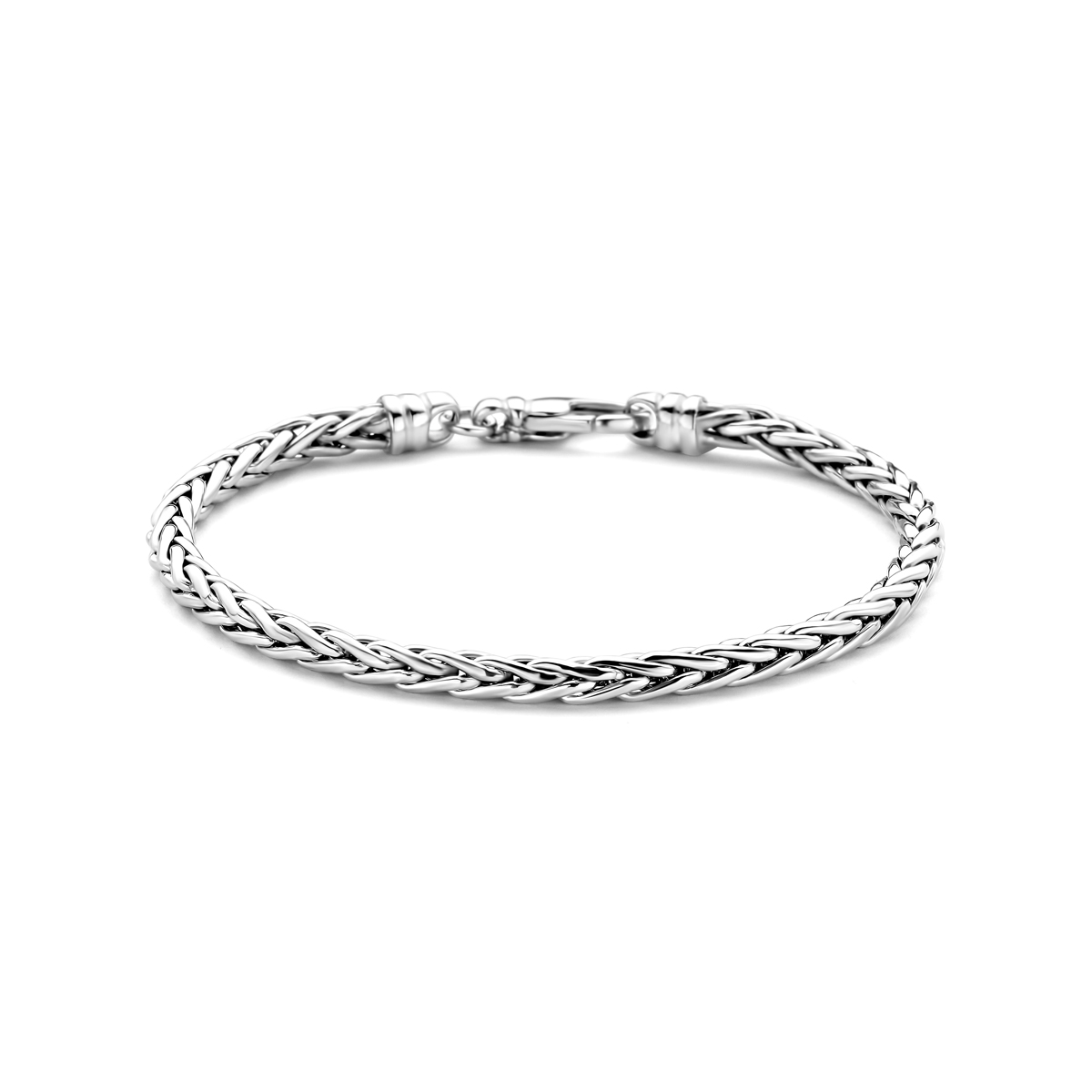 Gerhodineerd zilveren armband met vossestaart schakel. De schakelbreedte is 4.0mm en de draaglengte 19cm. Uitgevoerd met karabijnsluiting.