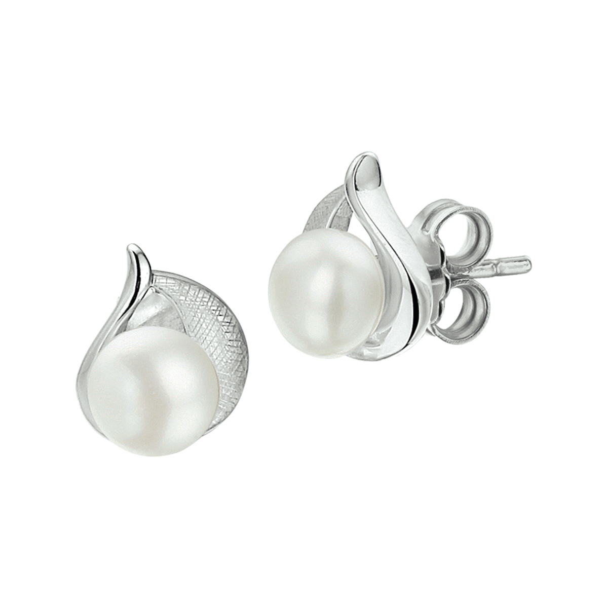 oorknoppen gescratcht parel zilver gerhodineerd