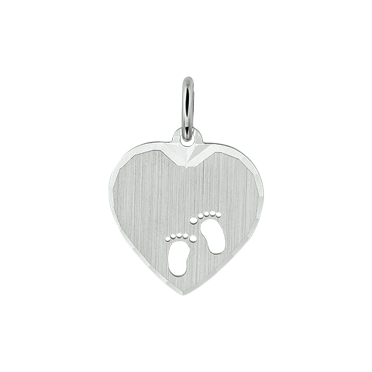 Gerhodineerd zilveren hanger hart en voetjes met een afmeting van 16x15.5mm en een dikte van 0.6mm. Uitgevoerd in een poli/mat gediamanteerd afwerking.