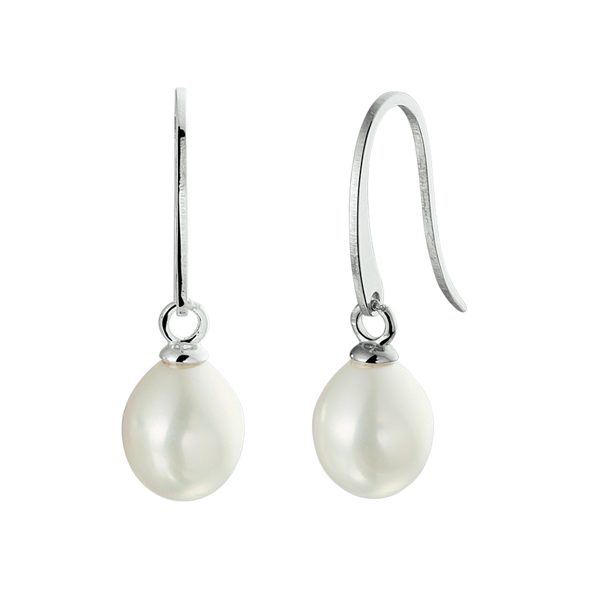 Klassiek gerhodineerd zilveren oorhangers met een totale hoogte van 24mm uitgevoerd met een zoetwaterparel van 7.5mm. De glanzende witte parel in combinatie met het tijdloze ontwerp voegt subtiel een portie glamour toe aan elke outfit.