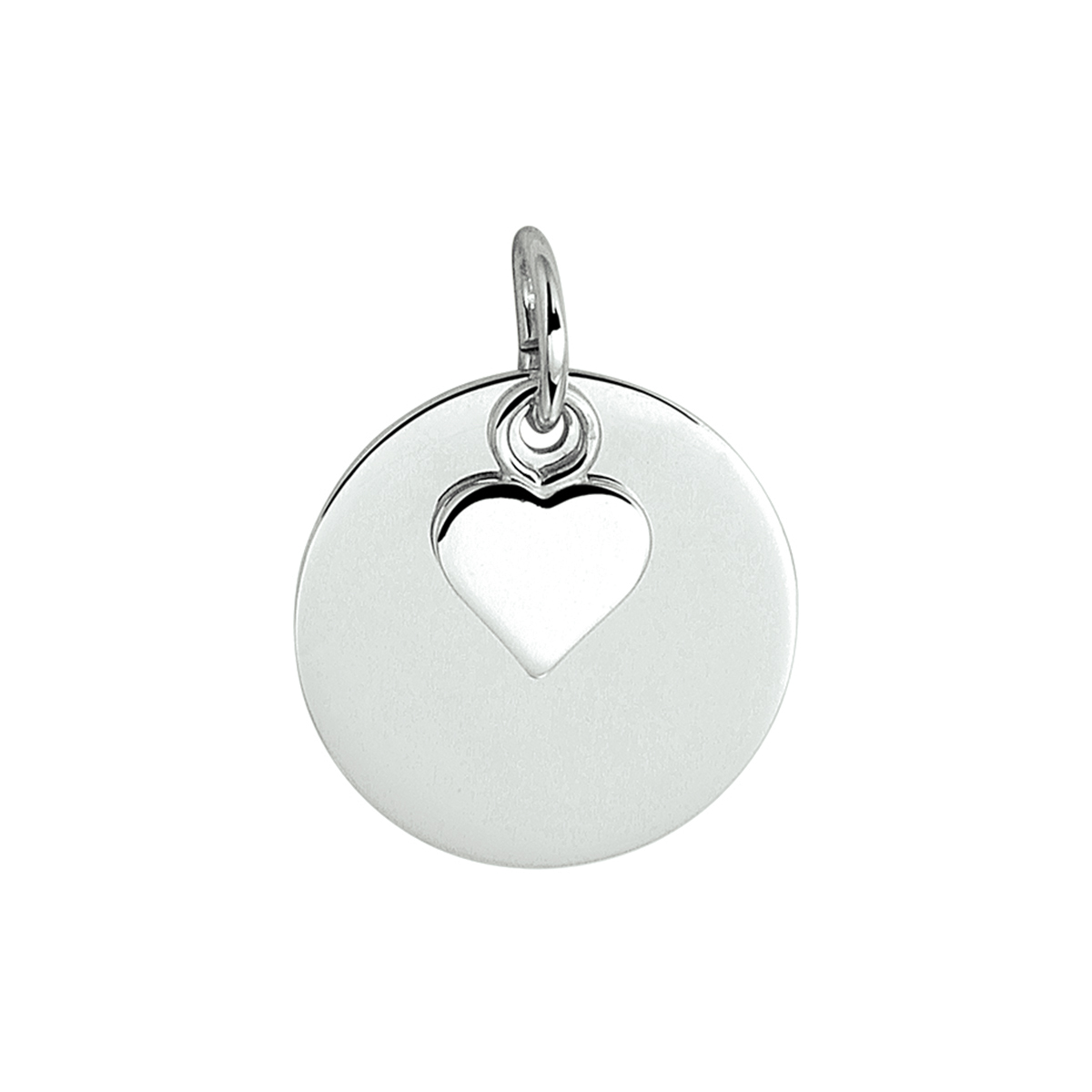 Gerhodineerd zilveren ronde graveerhanger met een losse hart hanger aan een stevig hangoog. Een perfect kado voor een geliefde of dierbare. Met een diameter van 14mm en een hartje van 5.5x6mm. De hanger heeft een dikte van 0.6mm. Tip: Combineer de hanger met een bijpassend collier uit onze collectie.