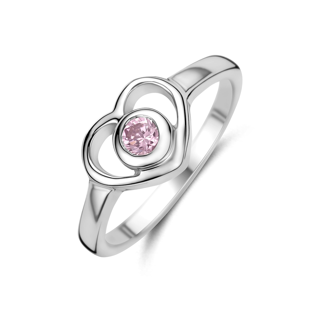 ring hart  roze zirkonia zilver gerhodineerd