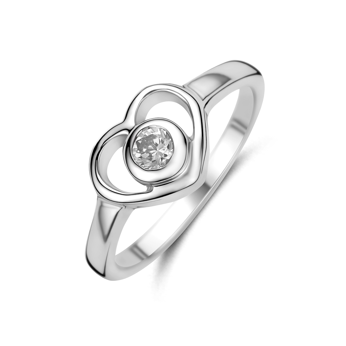 ring hart en zirkonia zilver gerhodineerd