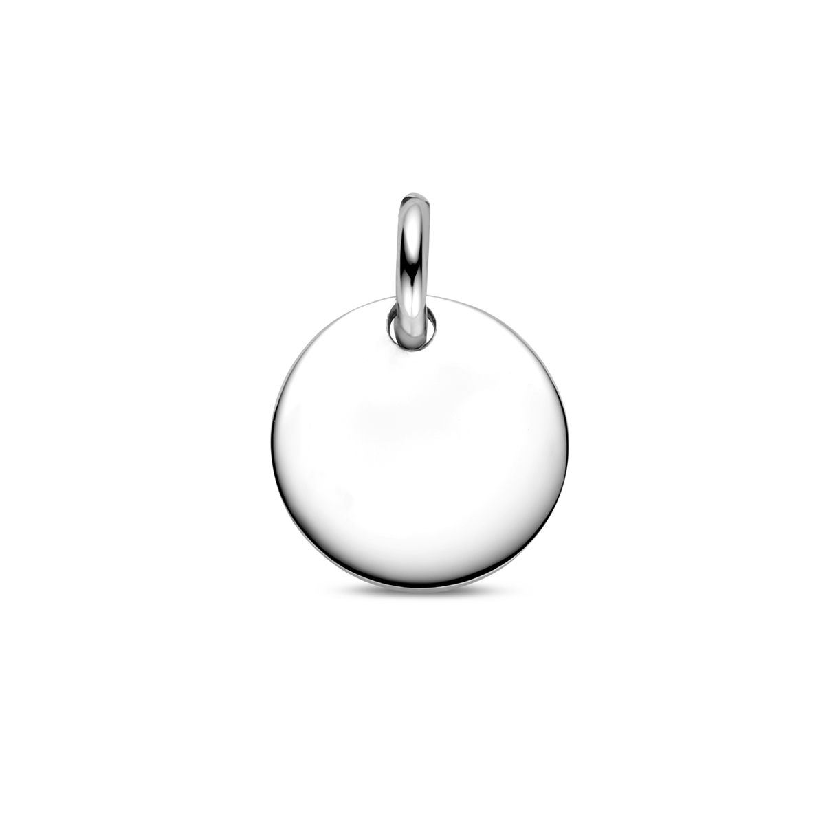 Gerhodineerd zilveren ronde graveerhanger met een stevig hangoog. De hanger heeft een dikte van 1mm.