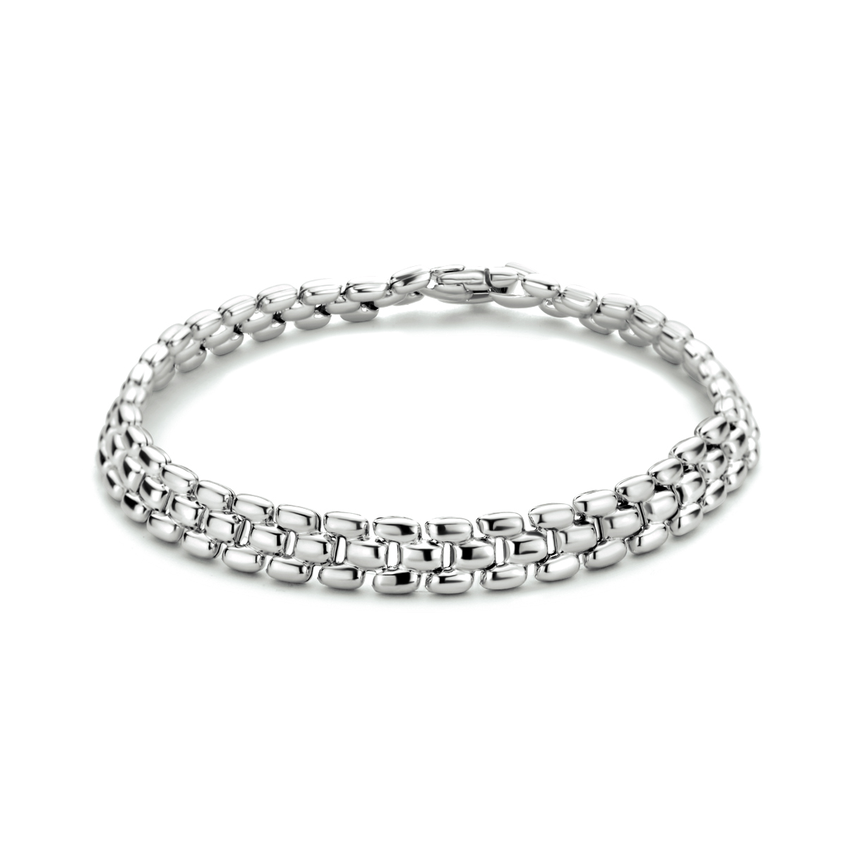 Gerhodineerd 925 zilveren schakelarmband. De panter schakel heeft een een breedte van 6.9mm. De armband heeft een draaglengte van 19cm.