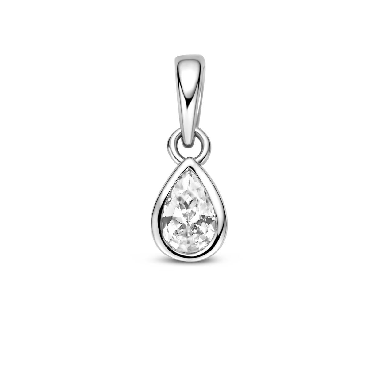 Gerhodineerd 925 zilveren hanger met zirkonia. De hanger heeft een hoogte van 7.5mm excl. oogje en een breedte van 5.5mm.
