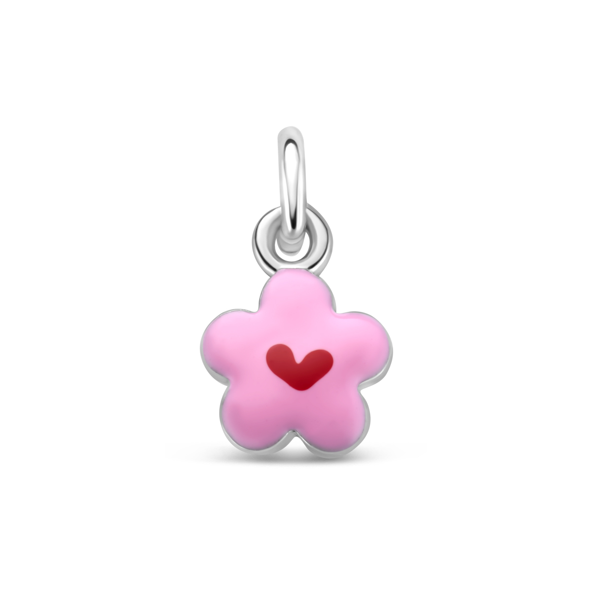 Gerhodineerd 925 zilveren hanger met een bloem. De hanger heeft een hoogte van 7.5mm excl. oogje en een breedte van 7.5mm.