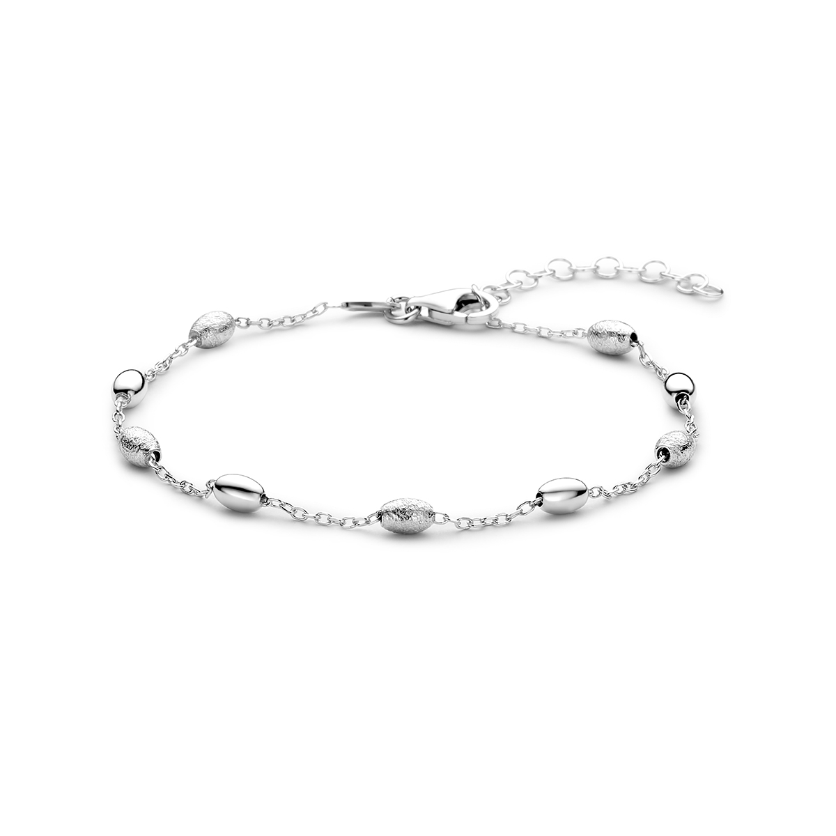 Gerhodineerd 925 zilveren armband met een lengte van 16cm en 3cm extensie. De schakelbreedte is 1.1mm en is uitgevoerd met een karabijnsluiting.