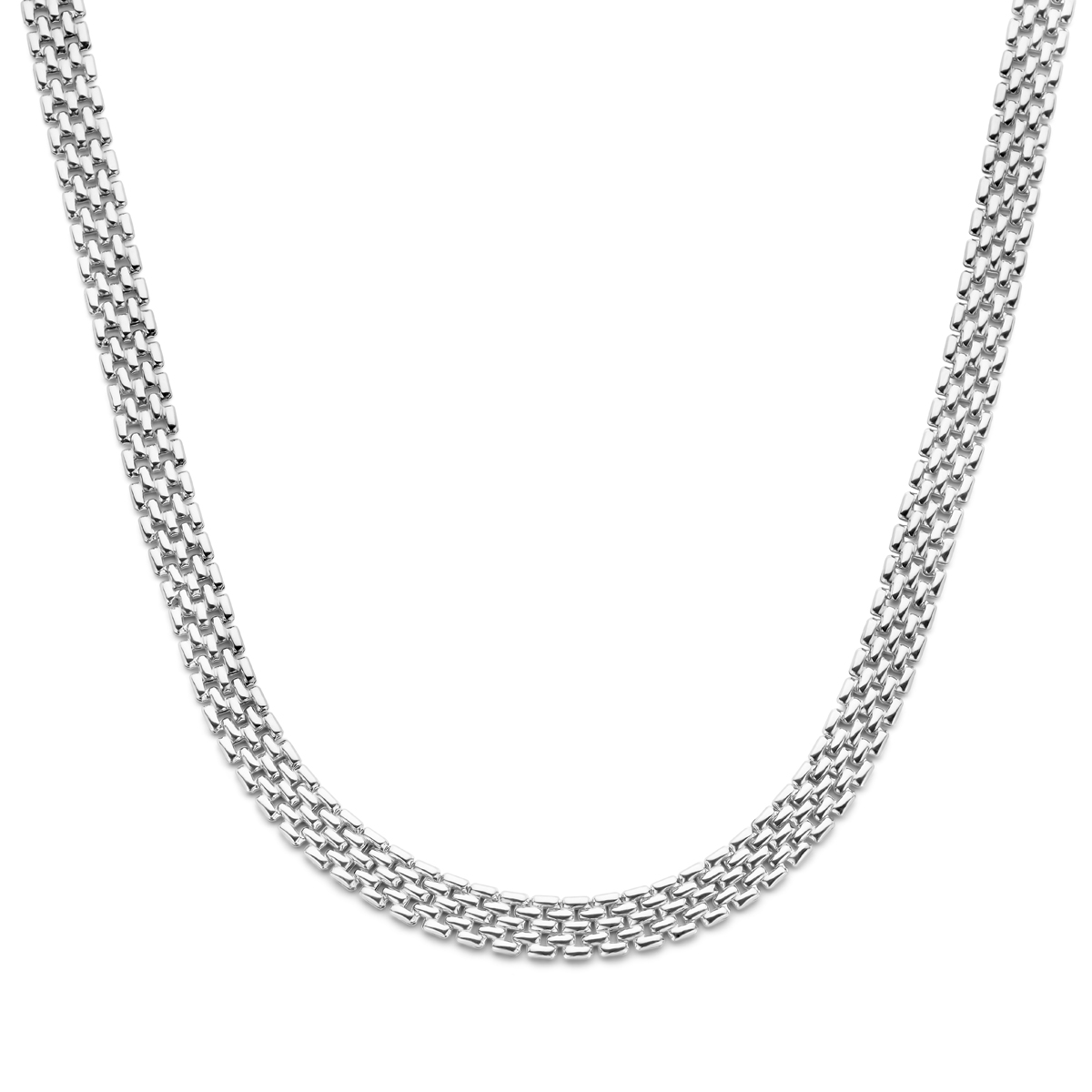 Gerhodineerd 925 zilveren collier uitgevoerd met een panter schakel van 8mm. Het collier heeft een draaglengte van 43cm en is uitgevoerd met karabijnsluiting.