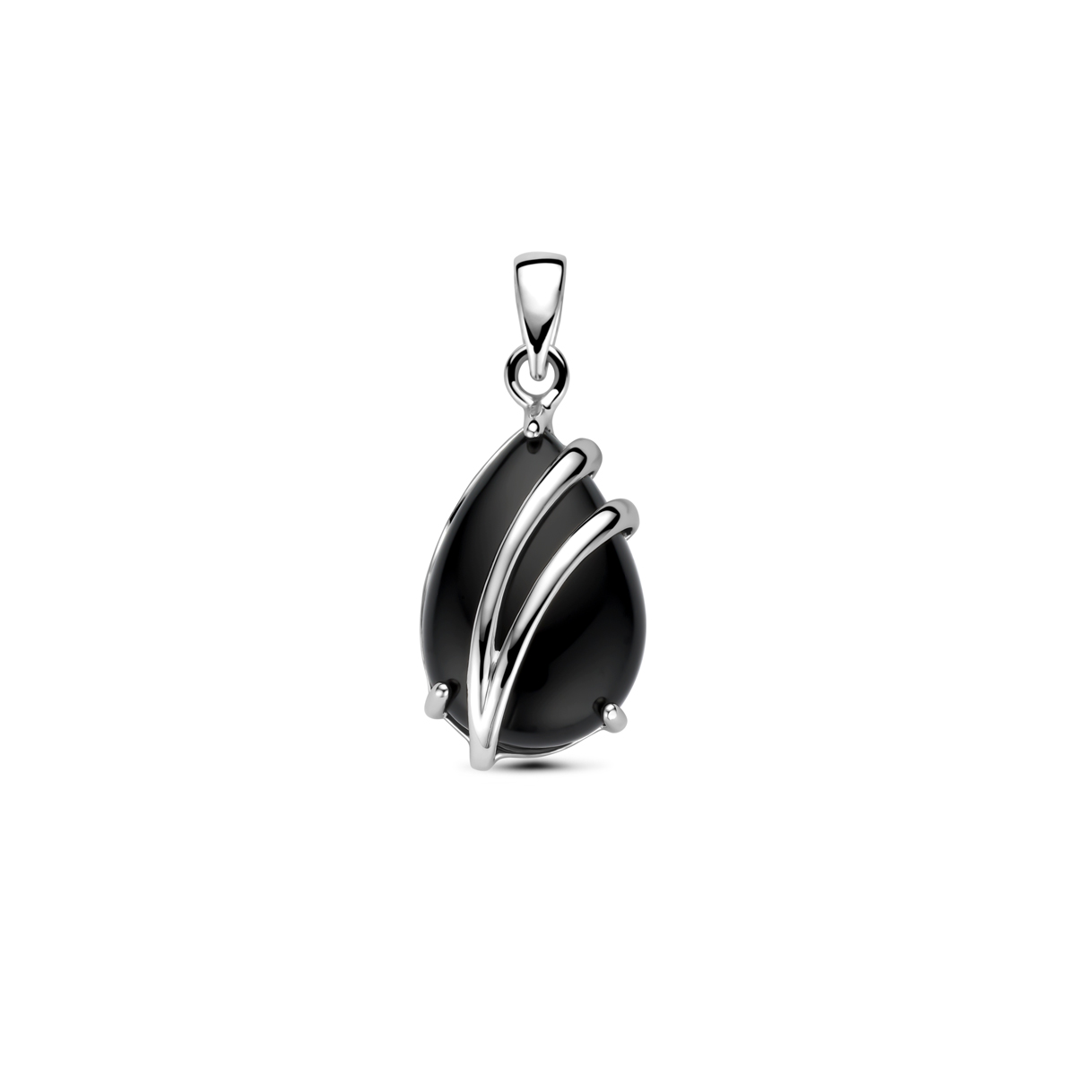 Gerhodineerd 925 zilveren hanger uitgevoerd met onyx. De hanger heeft een afmeting van 16x8mm.