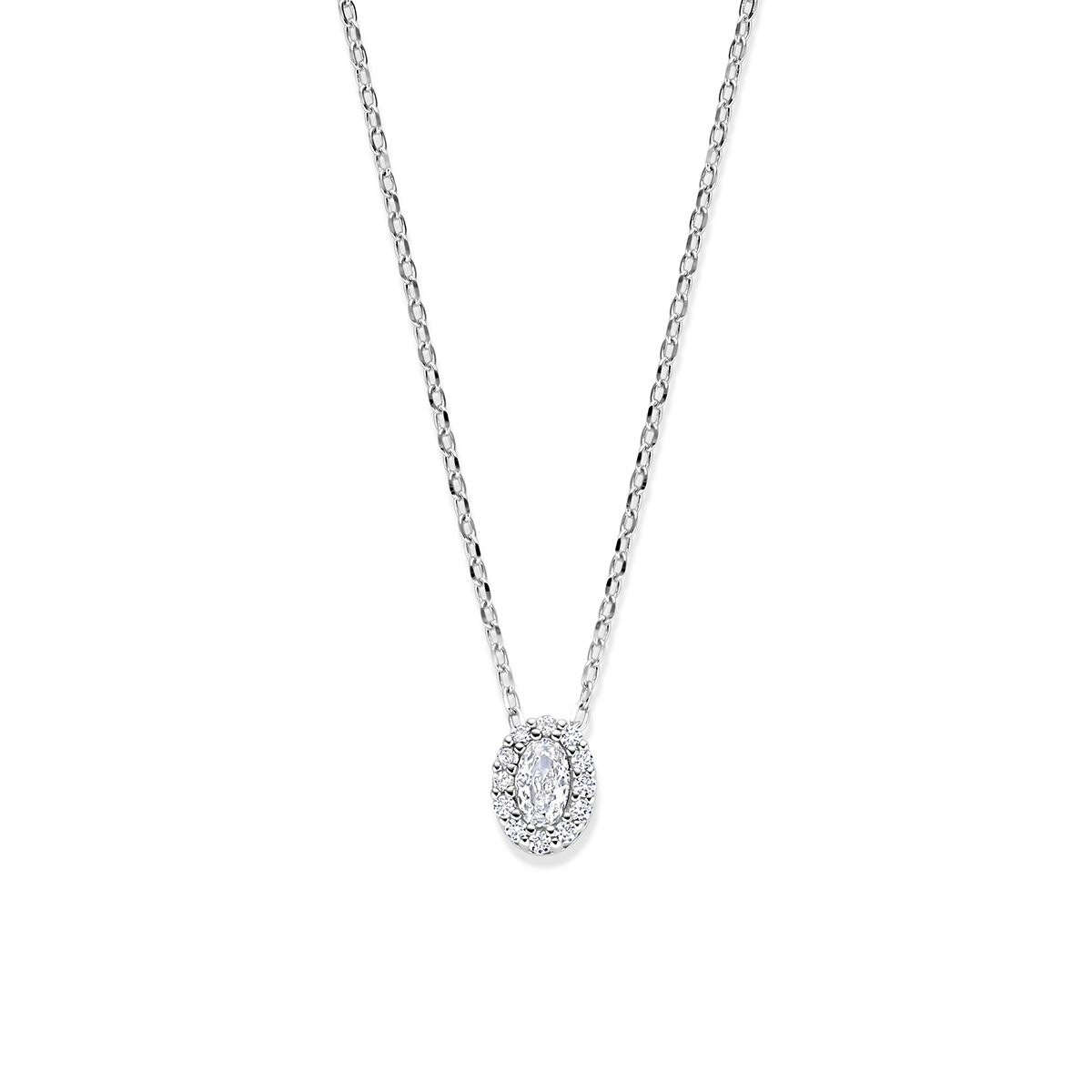 Gerhodineerd 925 zilveren collier uitgevoerd met zirkonia. Het collier heeft draaglengtes van 41-43-45cm en een schakelbreedte van 1.2mm.