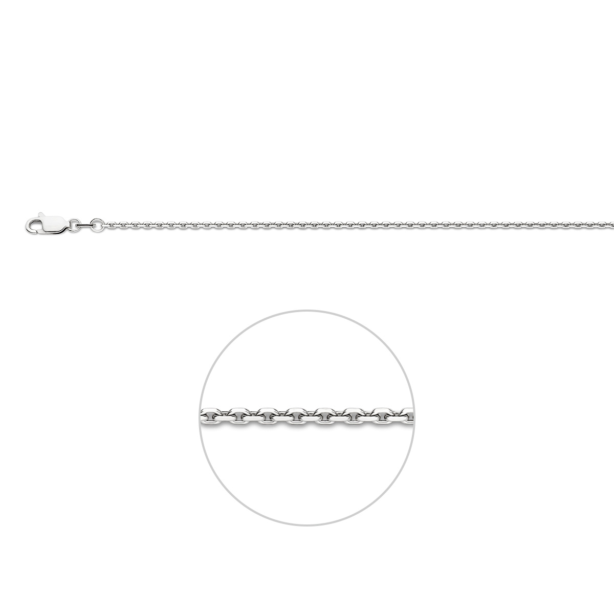 Zilver gerodineerd collier, anker gediamanteerd. 70cm