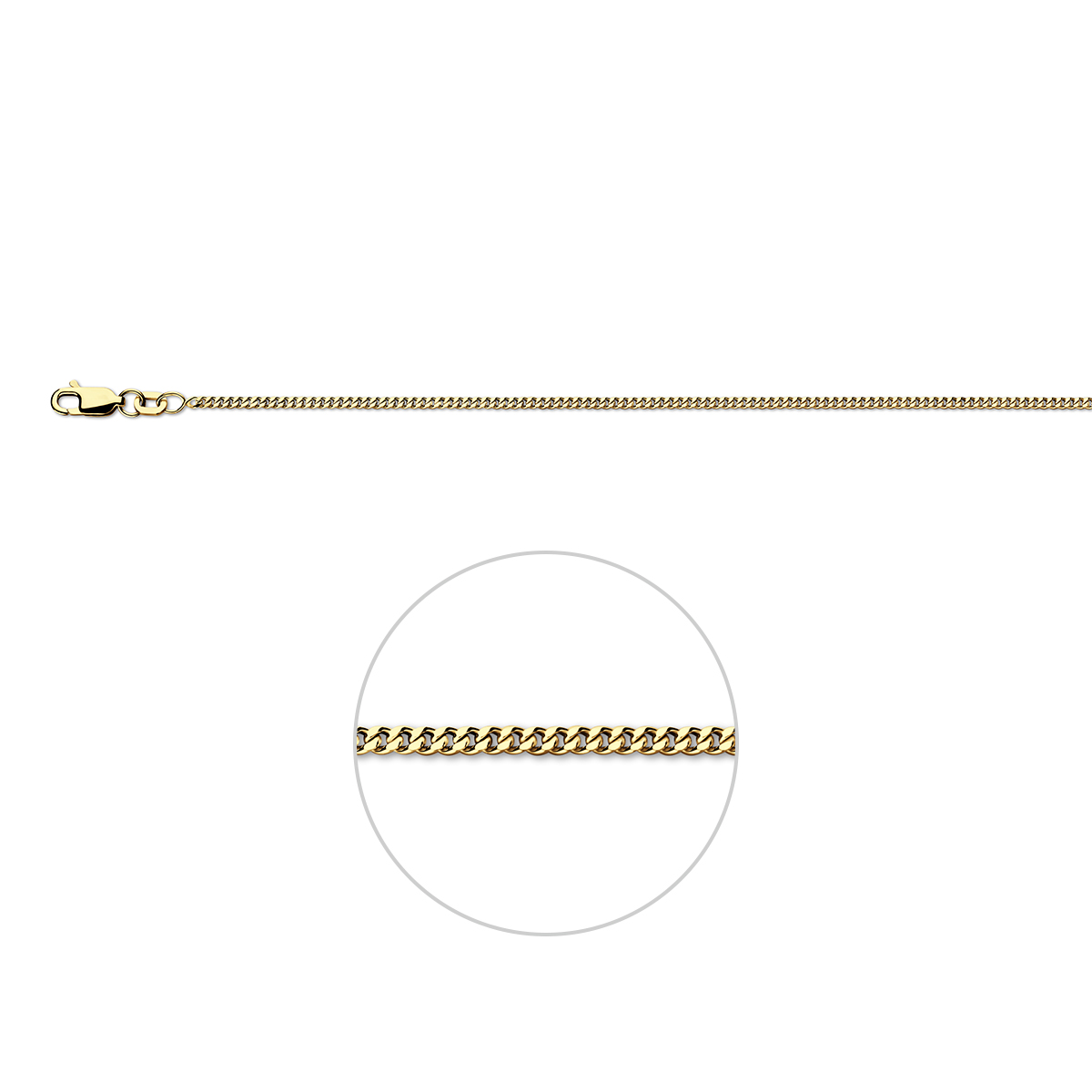 Verguld op 925 zilveren gourmet lengteartikel met een schakelbreedte van 1.7mm en een stevige karabijn sluiting. Geen garantie op plating.