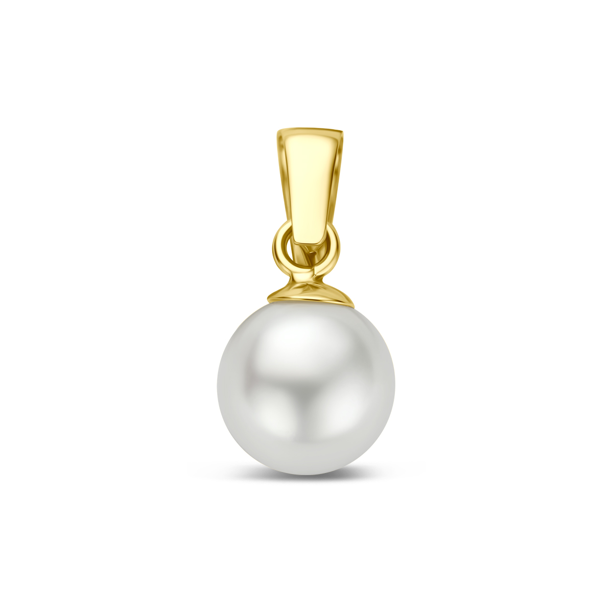 Geelgouden hanger met zoetwaterparel.