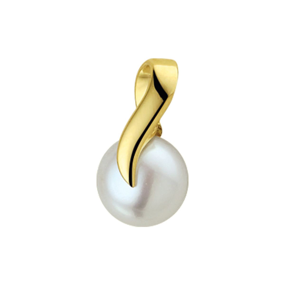 Geelgouden hanger met zoetwaterparel. De hanger is onderdeel van een set.