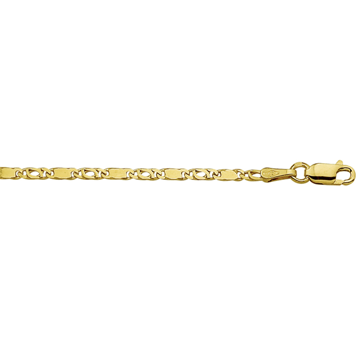 Geelgouden armband met valkenoog schakel. De schakelbreedte is 2.1mm.