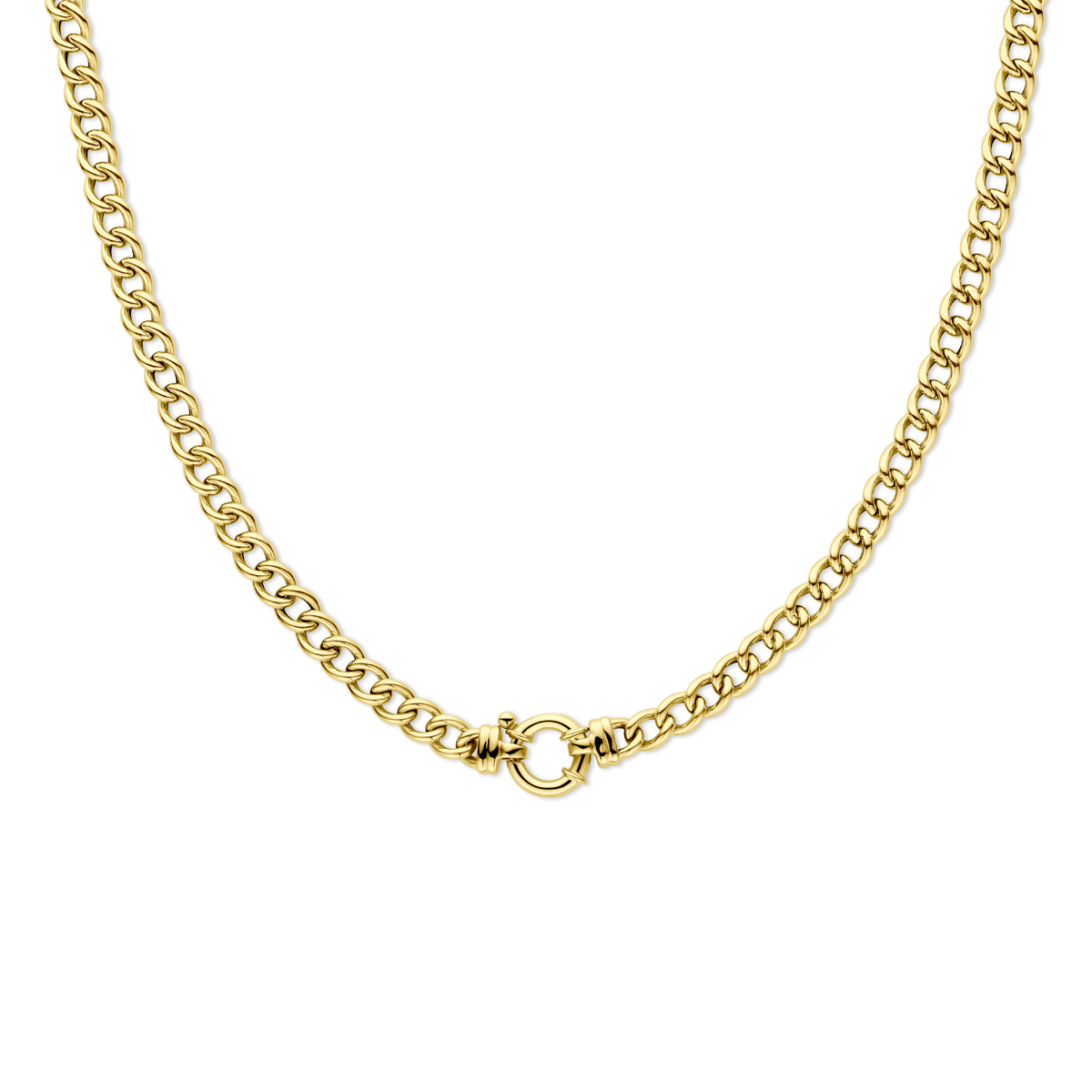 14k Geelgouden gourmet collier met een schakelbreedte van 6mm. Het collier heeft een draaglengte van 45cm en is uitgevoerd met een groot veerslot. De schakelbreedte is 6.0mm.