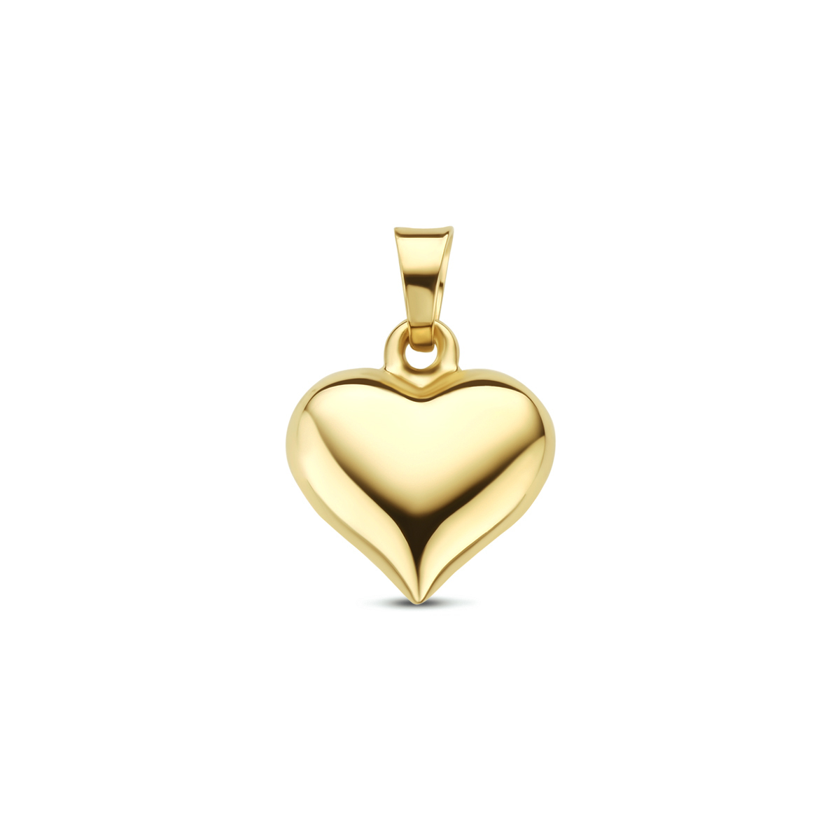 14k Geelgouden hanger uitgevoerd in de vorm van een hartje. De hanger heeft een breedte van 11mm 