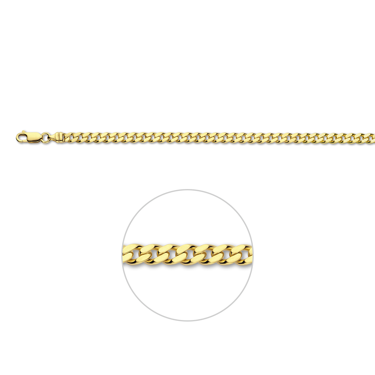 Gouden gourmette armband 4 zijdes geslepen 4,2mm massief 14 karaat goud
Lengte: 20cm
