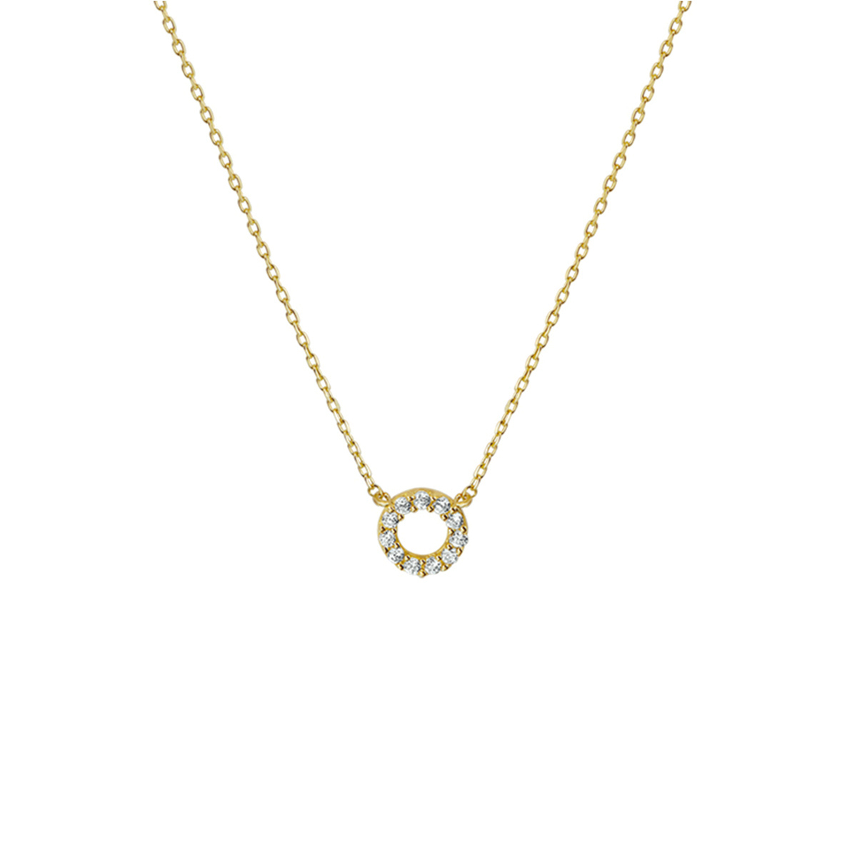 Geelgouden collier met zirkonia. De lengte bedraagt 40-42-44cm en de schakelbreedte is 0.8mm.